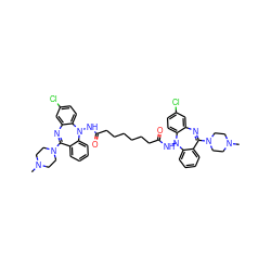 CN1CCN(C2=Nc3cc(Cl)ccc3N(NC(=O)CCCCCCC(=O)NN3c4ccc(Cl)cc4N=C(N4CCN(C)CC4)c4ccccc43)c3ccccc32)CC1 ZINC000095550827