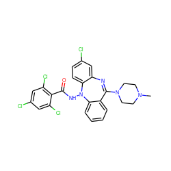 CN1CCN(C2=Nc3cc(Cl)ccc3N(NC(=O)c3c(Cl)cc(Cl)cc3Cl)c3ccccc32)CC1 ZINC000036089388