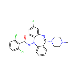 CN1CCN(C2=Nc3cc(Cl)ccc3N(NC(=O)c3c(Cl)cccc3Cl)c3ccccc32)CC1 ZINC000036089385