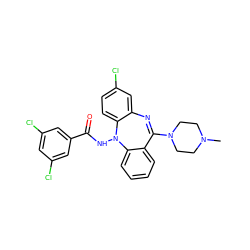 CN1CCN(C2=Nc3cc(Cl)ccc3N(NC(=O)c3cc(Cl)cc(Cl)c3)c3ccccc32)CC1 ZINC000036089487