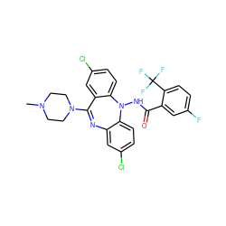 CN1CCN(C2=Nc3cc(Cl)ccc3N(NC(=O)c3cc(F)ccc3C(F)(F)F)c3ccc(Cl)cc32)CC1 ZINC000036089401