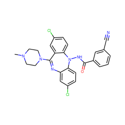 CN1CCN(C2=Nc3cc(Cl)ccc3N(NC(=O)c3cccc(C#N)c3)c3ccc(Cl)cc32)CC1 ZINC000036089444