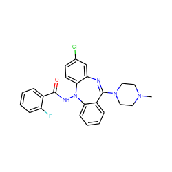 CN1CCN(C2=Nc3cc(Cl)ccc3N(NC(=O)c3ccccc3F)c3ccccc32)CC1 ZINC000036089485