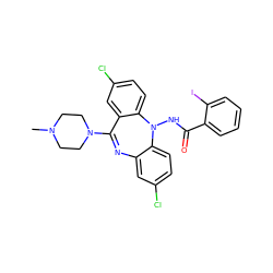 CN1CCN(C2=Nc3cc(Cl)ccc3N(NC(=O)c3ccccc3I)c3ccc(Cl)cc32)CC1 ZINC000036089400