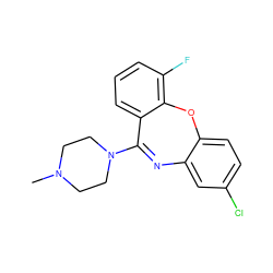 CN1CCN(C2=Nc3cc(Cl)ccc3Oc3c(F)cccc32)CC1 ZINC000036473905