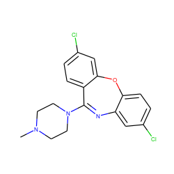 CN1CCN(C2=Nc3cc(Cl)ccc3Oc3cc(Cl)ccc32)CC1 ZINC000036473648