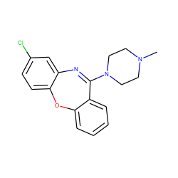 CN1CCN(C2=Nc3cc(Cl)ccc3Oc3ccccc32)CC1 ZINC000013532241