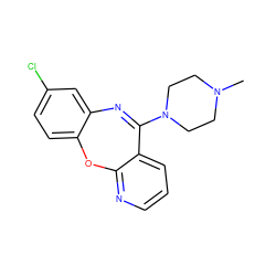 CN1CCN(C2=Nc3cc(Cl)ccc3Oc3ncccc32)CC1 ZINC000027560709