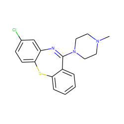 CN1CCN(C2=Nc3cc(Cl)ccc3Sc3ccccc32)CC1 ZINC000013734596