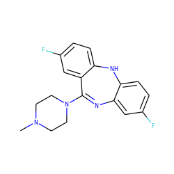 CN1CCN(C2=Nc3cc(F)ccc3Nc3ccc(F)cc32)CC1 ZINC000263620920