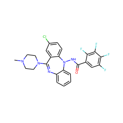 CN1CCN(C2=Nc3ccccc3N(NC(=O)c3cc(F)c(F)c(F)c3F)c3ccc(Cl)cc32)CC1 ZINC000036089459