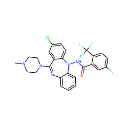 CN1CCN(C2=Nc3ccccc3N(NC(=O)c3cc(F)ccc3C(F)(F)F)c3ccc(Cl)cc32)CC1 ZINC000036089475