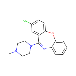 CN1CCN(C2=Nc3ccccc3Oc3ccc(Cl)cc32)CC1 ZINC000019796158