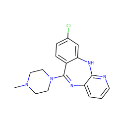 CN1CCN(C2=Nc3cccnc3Nc3cc(Cl)ccc32)CC1 ZINC000013832137