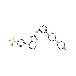 CN1CCN(C2CCN(c3cccc(Nc4nc5c(-c6ccc(S(C)(=O)=O)cc6)cccn5n4)c3)CC2)CC1 ZINC000084710780