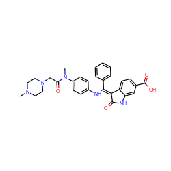 CN1CCN(CC(=O)N(C)c2ccc(N/C(=C3\C(=O)Nc4cc(C(=O)O)ccc43)c3ccccc3)cc2)CC1 ZINC000114707560