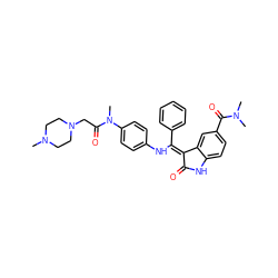 CN1CCN(CC(=O)N(C)c2ccc(N/C(=C3\C(=O)Nc4ccc(C(=O)N(C)C)cc43)c3ccccc3)cc2)CC1 ZINC001772579212