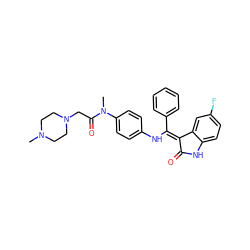 CN1CCN(CC(=O)N(C)c2ccc(N/C(=C3\C(=O)Nc4ccc(F)cc43)c3ccccc3)cc2)CC1 ZINC001772598648