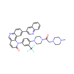 CN1CCN(CC(=O)N2CCN(c3ccc(-n4c(=O)ccc5cnc6ccc(-c7cnc8ccccc8c7)cc6c54)cc3C(F)(F)F)CC2)CC1 ZINC000072148896