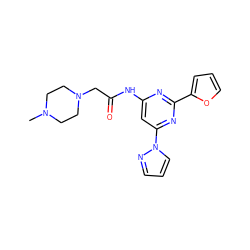 CN1CCN(CC(=O)Nc2cc(-n3cccn3)nc(-c3ccco3)n2)CC1 ZINC000023360505