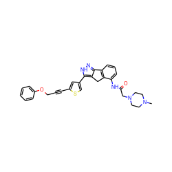 CN1CCN(CC(=O)Nc2cccc3c2Cc2c-3n[nH]c2-c2csc(C#CCOc3ccccc3)c2)CC1 ZINC000028896826