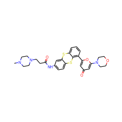 CN1CCN(CCC(=O)Nc2ccc3c(c2)Sc2cccc(-c4cc(=O)cc(N5CCOCC5)o4)c2S3)CC1 ZINC000138703755