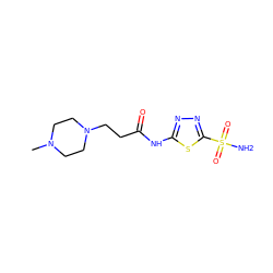 CN1CCN(CCC(=O)Nc2nnc(S(N)(=O)=O)s2)CC1 ZINC000028357878