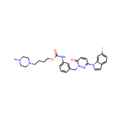 CN1CCN(CCCCOC(=O)Nc2cccc(Cn3nc(-n4ccc5ccc(F)cc54)ccc3=O)c2)CC1 ZINC000299864681