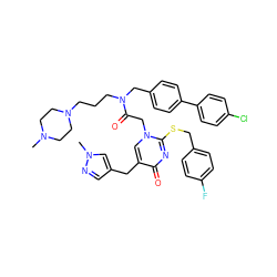 CN1CCN(CCCN(Cc2ccc(-c3ccc(Cl)cc3)cc2)C(=O)Cn2cc(Cc3cnn(C)c3)c(=O)nc2SCc2ccc(F)cc2)CC1 ZINC000026578097