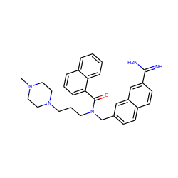 CN1CCN(CCCN(Cc2ccc3ccc(C(=N)N)cc3c2)C(=O)c2cccc3ccccc23)CC1 ZINC000028524763