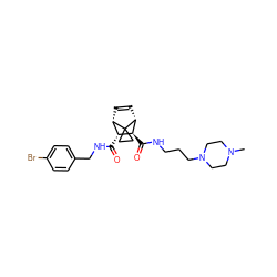 CN1CCN(CCCNC(=O)[C@H]2[C@H](C(=O)NCc3ccc(Br)cc3)[C@@H]3C=C[C@H]2C32CC2)CC1 ZINC000168330776