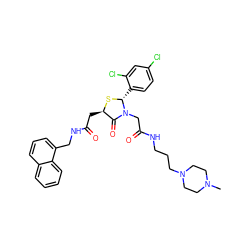 CN1CCN(CCCNC(=O)CN2C(=O)[C@@H](CC(=O)NCc3cccc4ccccc34)S[C@@H]2c2ccc(Cl)cc2Cl)CC1 ZINC000029397347