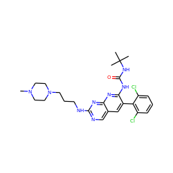 CN1CCN(CCCNc2ncc3cc(-c4c(Cl)cccc4Cl)c(NC(=O)NC(C)(C)C)nc3n2)CC1 ZINC000021289377