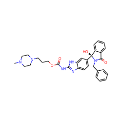 CN1CCN(CCCOC(=O)Nc2nc3ccc([C@]4(O)c5ccccc5C(=O)N4Cc4ccccc4)cc3[nH]2)CC1 ZINC000117121811