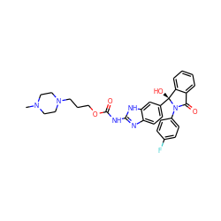 CN1CCN(CCCOC(=O)Nc2nc3ccc([C@]4(O)c5ccccc5C(=O)N4c4ccc(F)cc4)cc3[nH]2)CC1 ZINC000117118932