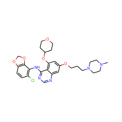 CN1CCN(CCCOc2cc(OC3CCOCC3)c3c(Nc4c(Cl)ccc5c4OCO5)ncnc3c2)CC1 ZINC000023358069