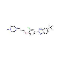 CN1CCN(CCCOc2ccc(-c3nc4ccc(C(C)(C)C)cc4[nH]3)cc2Cl)CC1 ZINC000023361026