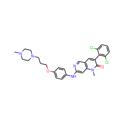 CN1CCN(CCCOc2ccc(Nc3cc4c(cn3)cc(-c3c(Cl)cccc3Cl)c(=O)n4C)cc2)CC1 ZINC000021289506