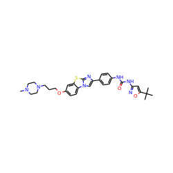 CN1CCN(CCCOc2ccc3c(c2)sc2nc(-c4ccc(NC(=O)Nc5cc(C(C)(C)C)on5)cc4)cn23)CC1 ZINC000049694945