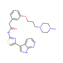 CN1CCN(CCCOc2cccc(CC(=O)Nc3nc(-c4c[nH]c5ncccc45)cs3)c2)CC1 ZINC000136400314