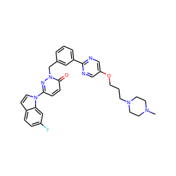 CN1CCN(CCCOc2cnc(-c3cccc(Cn4nc(-n5ccc6ccc(F)cc65)ccc4=O)c3)nc2)CC1 ZINC000299862232