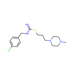 CN1CCN(CCCSC(=N)NCc2ccc(Cl)cc2)CC1 ZINC000096939828