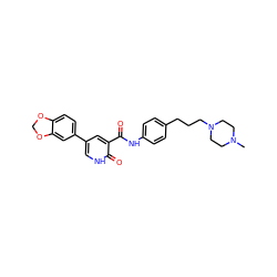 CN1CCN(CCCc2ccc(NC(=O)c3cc(-c4ccc5c(c4)OCO5)c[nH]c3=O)cc2)CC1 ZINC000022935278