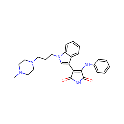 CN1CCN(CCCn2cc(C3=C(Nc4ccccc4)C(=O)NC3=O)c3ccccc32)CC1 ZINC000028388134