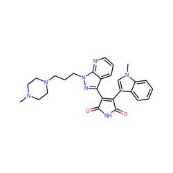 CN1CCN(CCCn2nc(C3=C(c4cn(C)c5ccccc45)C(=O)NC3=O)c3cccnc32)CC1 ZINC000043019765