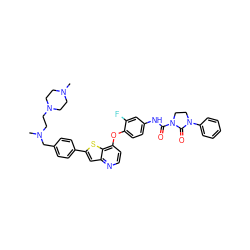 CN1CCN(CCN(C)Cc2ccc(-c3cc4nccc(Oc5ccc(NC(=O)N6CCN(c7ccccc7)C6=O)cc5F)c4s3)cc2)CC1 ZINC000049898894