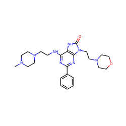 CN1CCN(CCNc2nc(-c3ccccc3)nc3c2[nH]c(=O)n3CCN2CCOCC2)CC1 ZINC000208021162