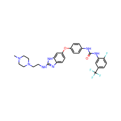 CN1CCN(CCNc2nc3ccc(Oc4ccc(NC(=O)Nc5cc(C(F)(F)F)ccc5F)cc4)cc3[nH]2)CC1 ZINC000023359577