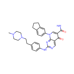 CN1CCN(CCc2ccc(Nc3ncc4c(=O)c(C(N)=O)cn(-c5ccc6c(c5)CCC6)c4n3)cc2)CC1 ZINC000029125465