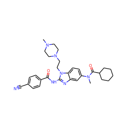 CN1CCN(CCn2c(NC(=O)c3ccc(C#N)cc3)nc3cc(N(C)C(=O)C4CCCCC4)ccc32)CC1 ZINC000040952373